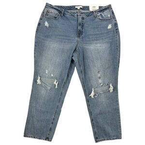 AND NOW THIS Plus 18W Ultra High Rise Straight Leg Ripped Jeans NWT 100% Cotton